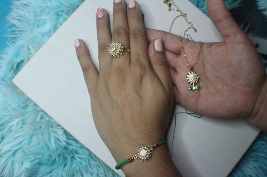 Set Anillo Giratorio, Collar, Pulsera Girasol